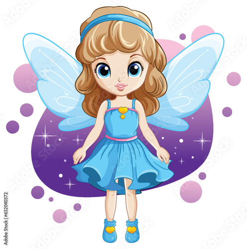 Cute Fairy Girl with Wings Cartoon Character