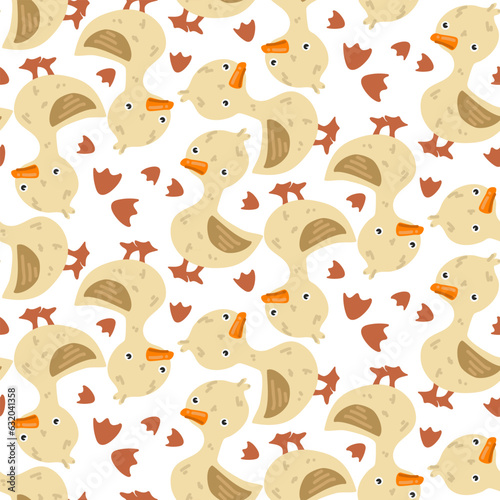 Cartoon yellow goose pattern in different turns. Goose, duck, pet, farm. Printing on textiles and paper