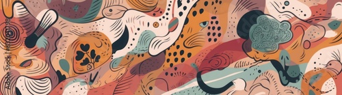Decorative abstract horizontal banner with colorful doodles. Hand-drawn modern illustration, Generative AI