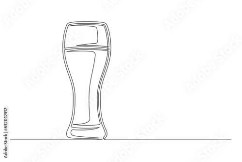 Continuous one line beer glass. Vintage glass isolated on a white background. Beer brewer concept. Vector illustration