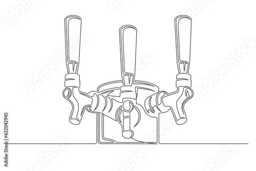 Continuous one line drawing of a beer tap. Design element isolated on white background. Beer concept. Vector illustration