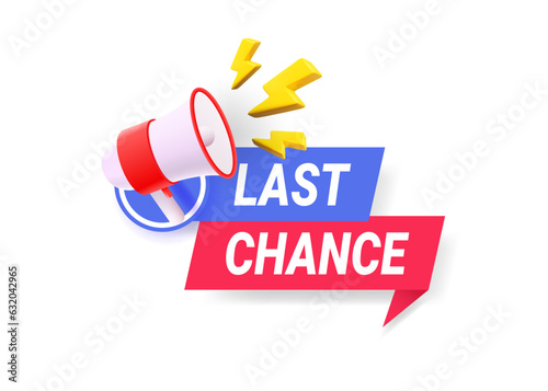 Last chance icon. Limited offer concept, countdown. Ribbon with tag and megaphone.