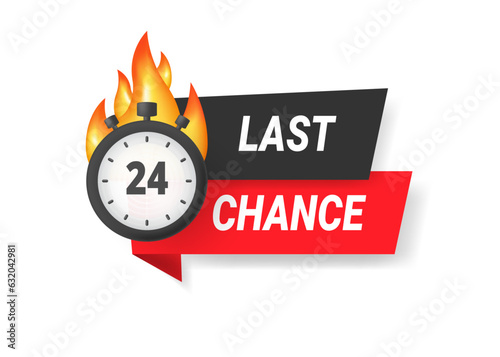 Last chance icon. Limited offer concept, countdown. Ribbon with tag and burning timer.