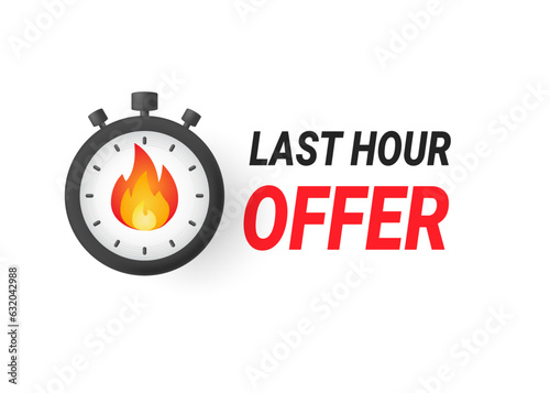 Last hour offer icon. Last chance concept, countdown. Timer with tag.
