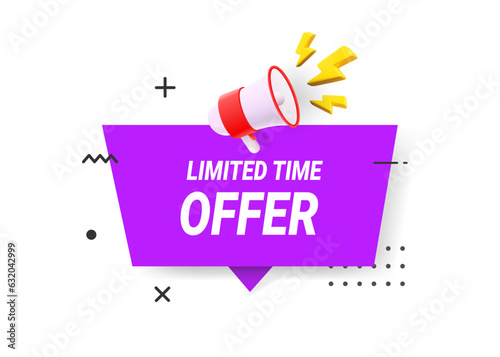 Limited offer icon. Last chance concept, countdown. Speech bubble with tag and megaphone.