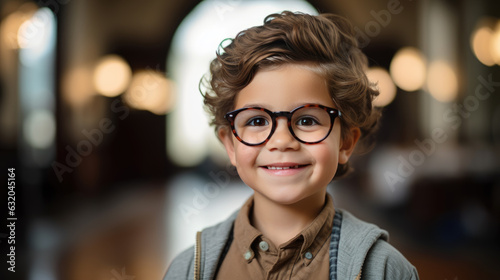 Little smiling boy on a blurry background. Created with Generative AI technology.