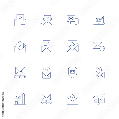 Mail line icon set on transparent background with editable stroke. Containing newsletter, confirmation, email, mail, rejection, web mail, emails, stats, invitation, mailbox.