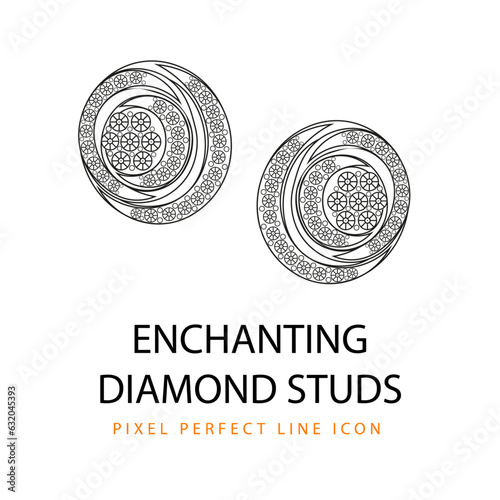 Enchanting Diamond Studs Earrings Vector Line Art PNG SVG Icon Illustration Jewelry Coloring Page