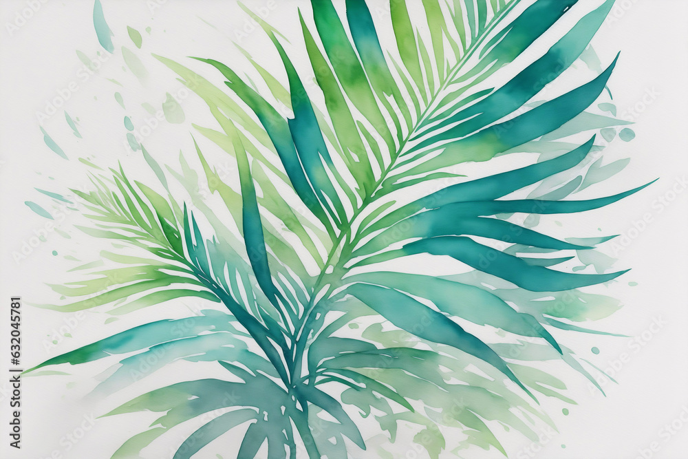 custom made wallpaper toronto digitalWatercolor Nature Pattern with Botanical Green Leaf on White Background. Aquarelle Wallpaper Design for Banner, Poster, Invitation or Greeting Card. AI Generated.