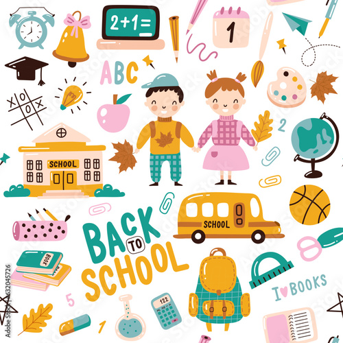 Back to school seamless pattern. Vector illustration.