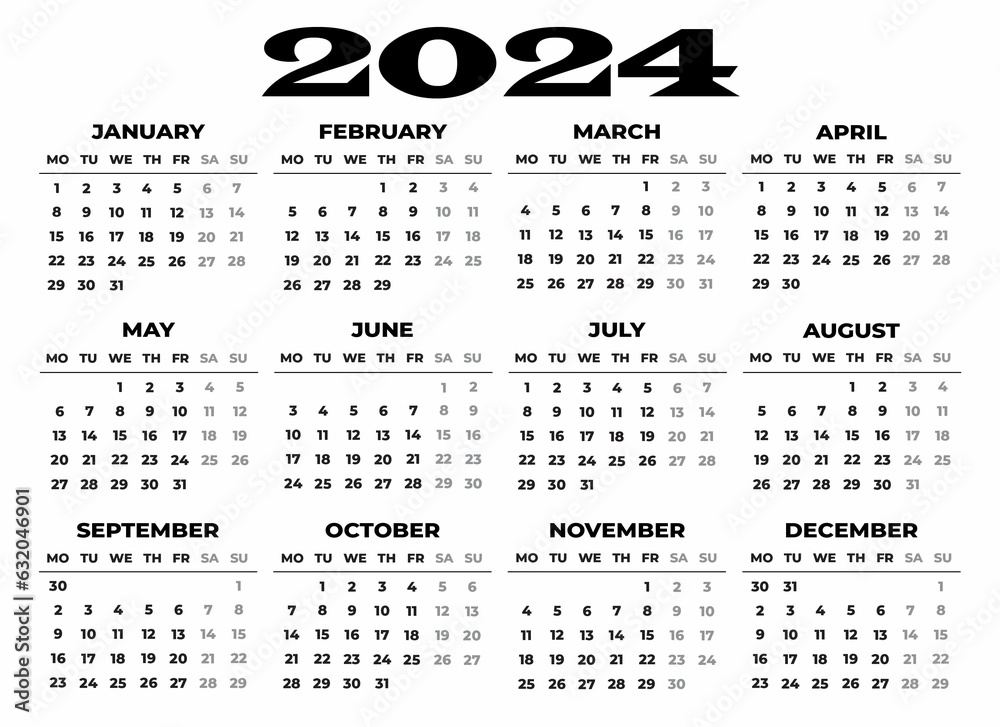 2024-monday-start-horizontal-black-and-white-calendar-template-simple