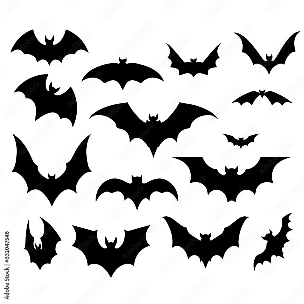 Set of bat silhouettes Set of bat silhouettes