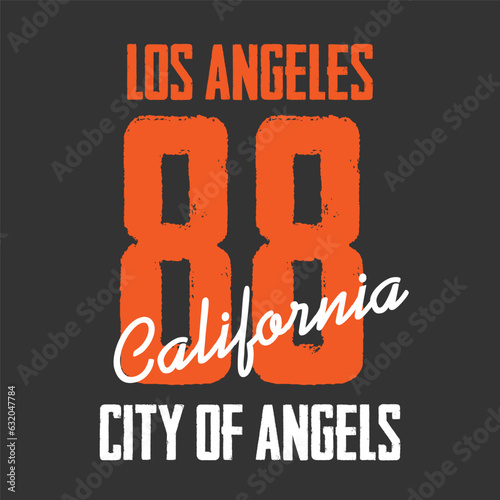 T-shirt with Los Angeles vector graphics. California, City of Angels with numbers 88. Template for a print on a black background