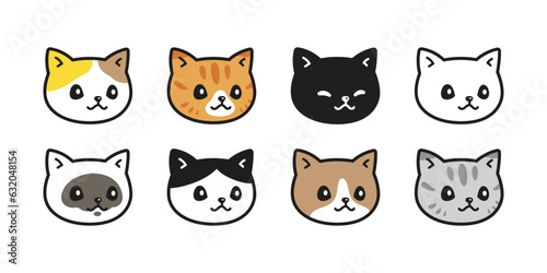 cat face vector kitten head icon neko calico pet smile paw footprint character cartoon symbol tattoo stamp scarf illustration isolated design