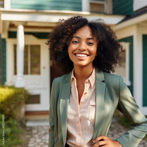 Black woman real estate salesperson. Generative AI.
