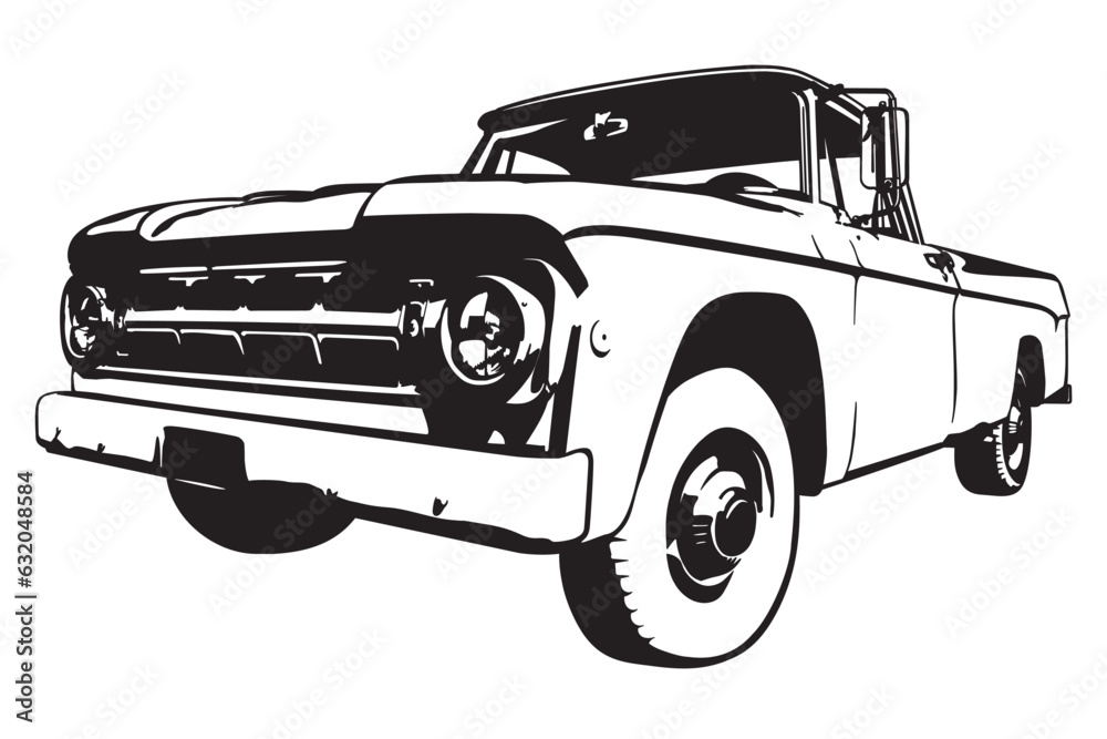 Vintage american pickup truck silhouette vector illustration