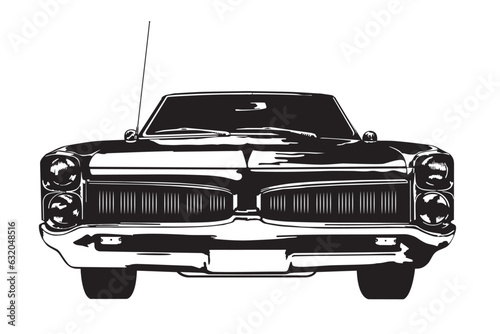 Vintage 1960s American convertible muscle car silhouette vector illustration