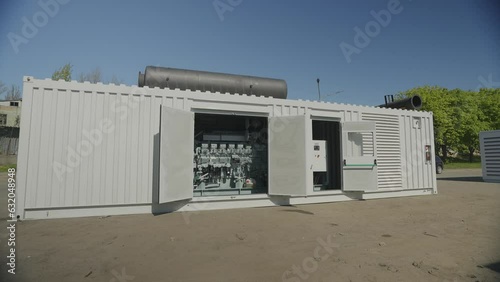 Mobile diesel generator. Diesel industrial power generator generator. Exterior of a large industrial generator. photo