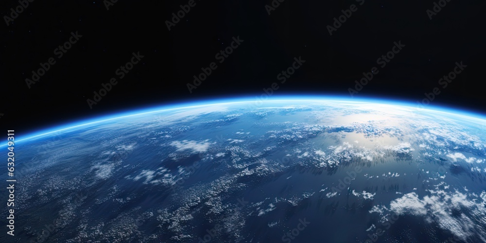 Fototapeta premium Blue space background with earth and galaxy. Abstract wallpaper with planetary glow. Science and education in outer space