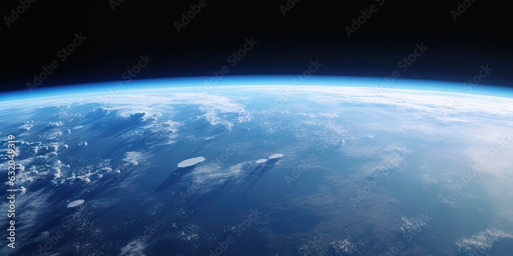 Fototapeta premium Blue space background with earth and galaxy. Abstract wallpaper with planetary glow. Science and education in outer space
