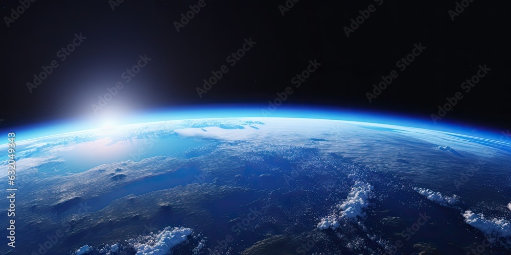 Blue space background with earth and galaxy. Abstract wallpaper with planetary glow. Science and education in outer space - obrazy, fototapety, plakaty 