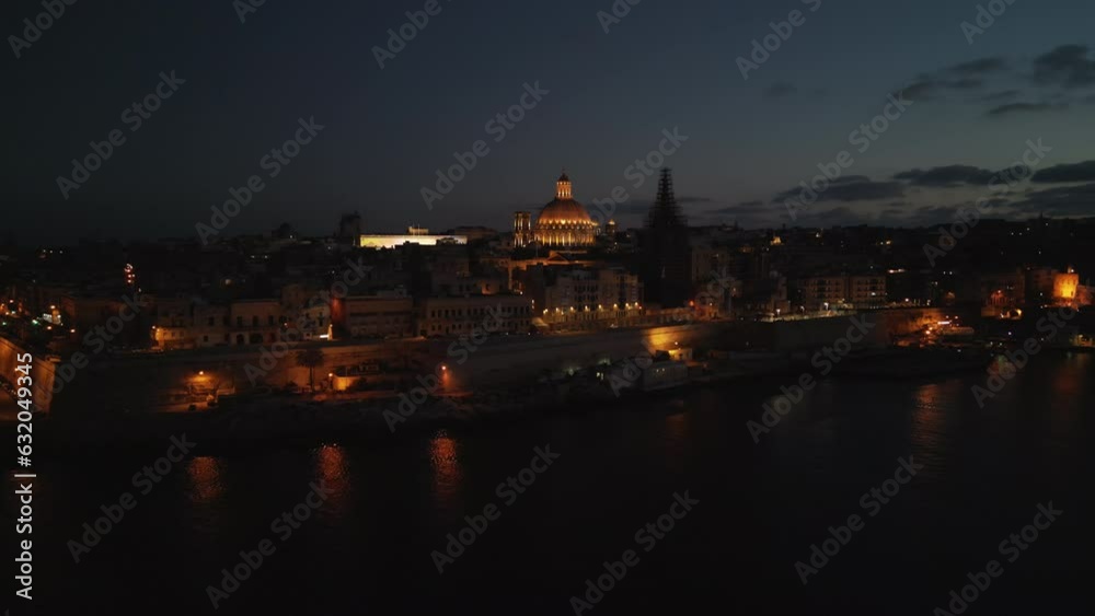 Aerial video of the city of Malta with the Saint's Cathedral in the evening Aerial video of the city of Malta with the Saint's Cathedral in the evening