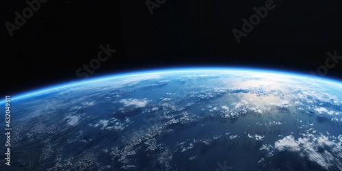 Blue space background with earth and galaxy. Abstract wallpaper with planetary glow. Science and education in outer space