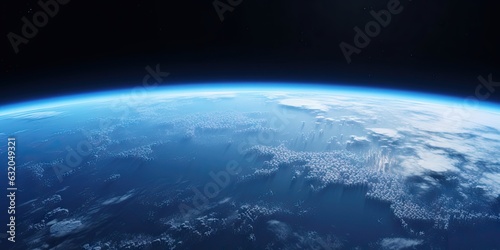 Blue space background with earth and galaxy. Abstract wallpaper with planetary glow. Science and education in outer space