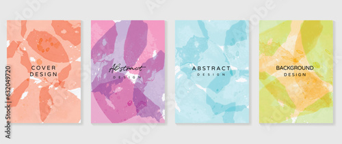 Watercolor art background cover template set. Wallpaper design with paint brush, colorful, brush stroke. Abstract illustration for prints, wall art and invitation card, banner.