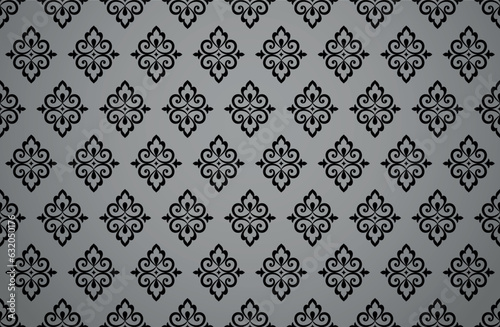 Wallpaper in the style of Baroque. Seamless vector background. Black and gray floral ornament. Graphic pattern for fabric, wallpaper, packaging. Ornate Damask flower ornament