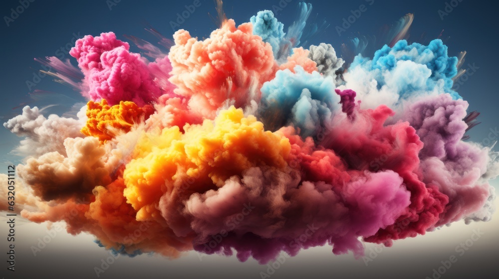 Fototapeta premium Set colorful cloud explosion game effect Isolated smoke element of gas explosion