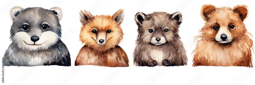 Safari animals set bear, fox, and owl in watercolor style. They isolated vector illustrations. Safari animals set bear, fox, and owl in watercolor style. They isolated vector illustrations.