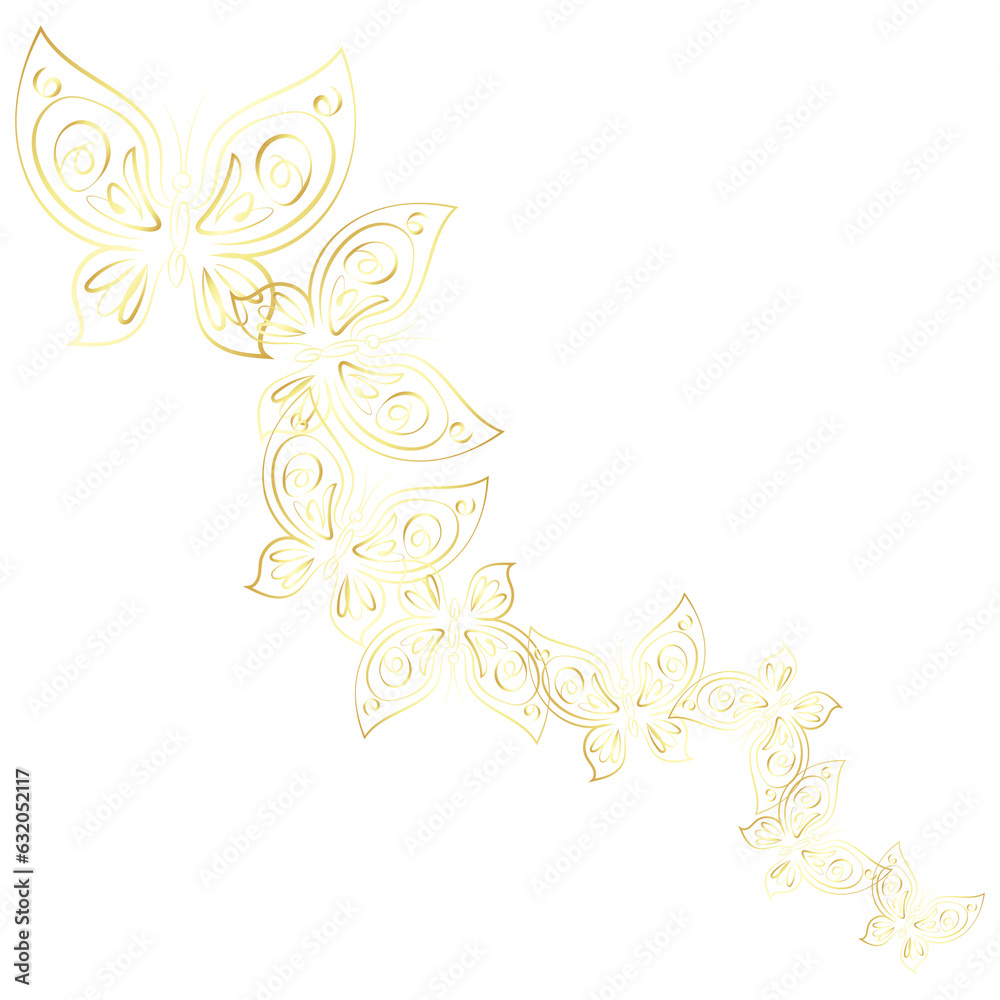Golden beautiful butterflies on black background design Golden beautiful butterflies on black background design