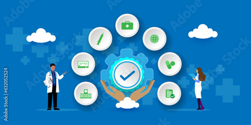 Quality medical services Concept With icons. Cartoon Vector People Illustration