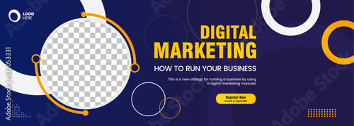 Dark purple curve banner design, used for Digital Marketing concepts, vector banner templates for presentation, website UI, business objects
