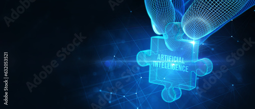 Artificial intelligence  AI   machine learning and modern computer technologies concepts. 3d illustration