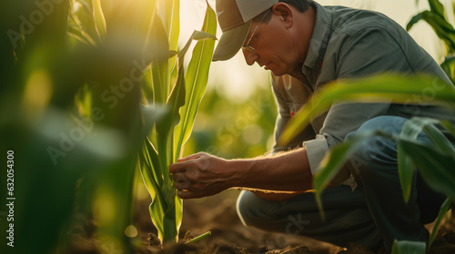 Obraz na plátně Farmer checks corn sprouts.