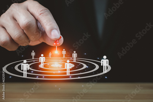 Business people pin in the selection of business target groups. Target customer, Buyer persona, Customer behavior concept. Marketing plan and strategies. Personalization marketing.