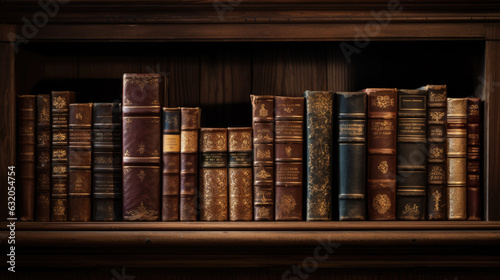 Old books in the shelf in library .Created with Generative AI technology.