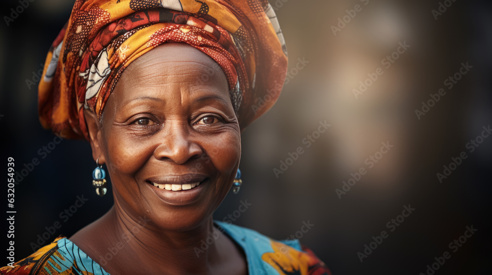 Fototapeta premium Portrait of an elderly African woman in national dress.