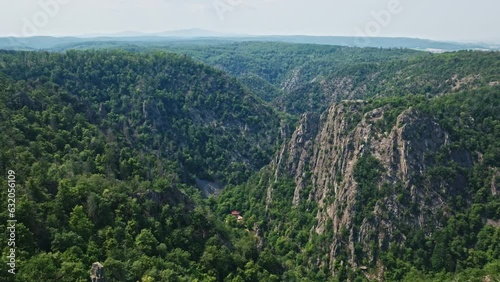 Aerial drone view of Harz Mountain in thale , Saxony-Anhalt , Germany photo