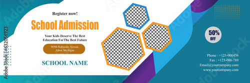 School admission banner template for elementary school, preschool, and junior school