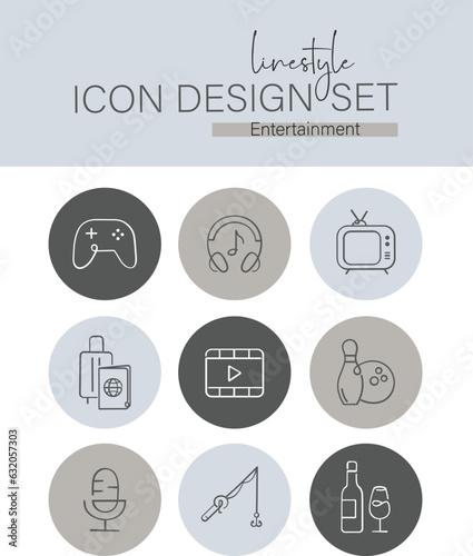 Linestyle Icon Design Set Entertainment