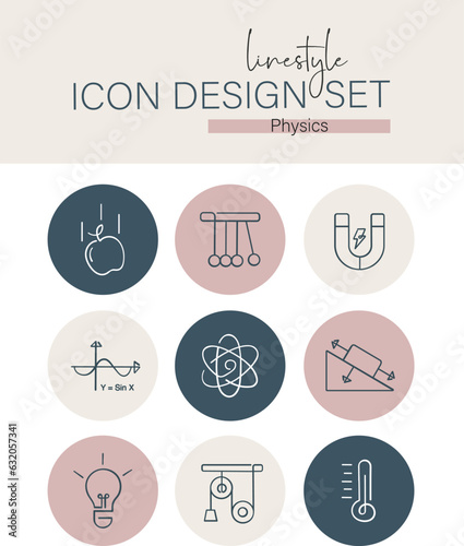 Linestyle Icon Design Set Physics