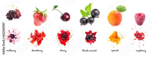Smashed Ripe organic berry and fruits with whole berries