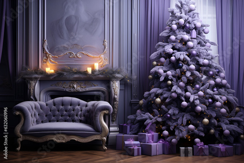 christmas tree with gifts purple theme