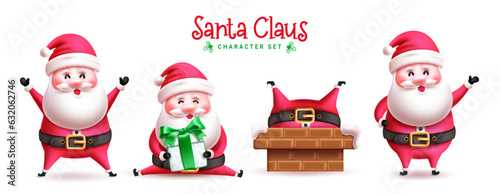 Christmas santa claus characters vector set design. Santa claus christmas character in happy, jolly and playful cartoon collection. Vector illustration mascot santa isolated in white.
