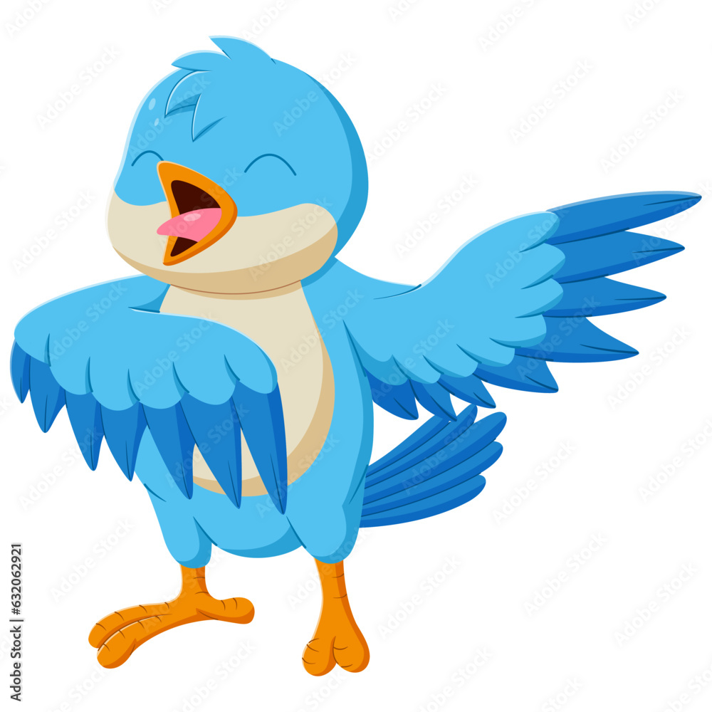 Cartoon blue bird singing. Vector illustration Stock Vector | Adobe Stock