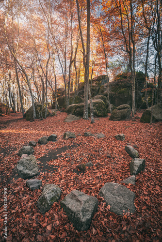Witchcraft ritual site in autumn