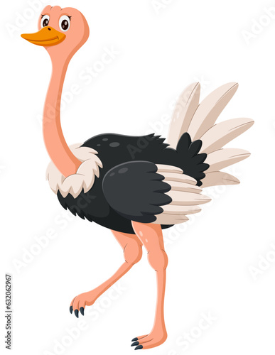 Cartoon happy ostrich. Vector illustration